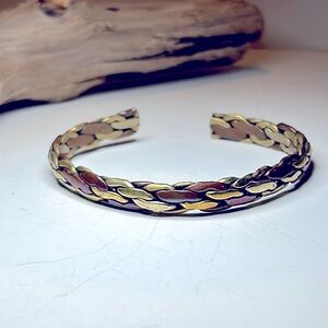 Vintage Handmade Braided Mixed Metal Cuff Bracelet Unisex Handcrafted Artisan